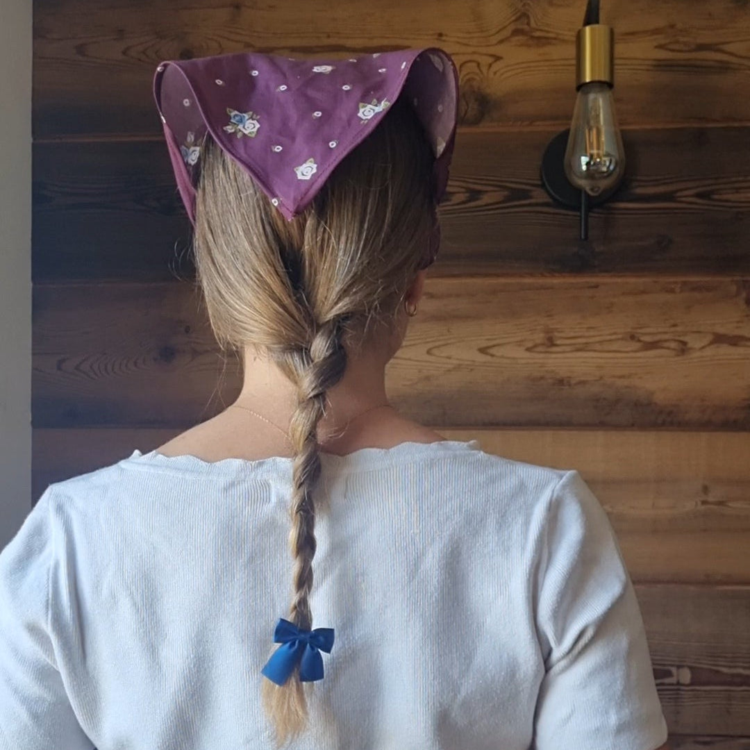 Bandana bandeau triangle fichu cheveux élastiques prune accessoire cheveux