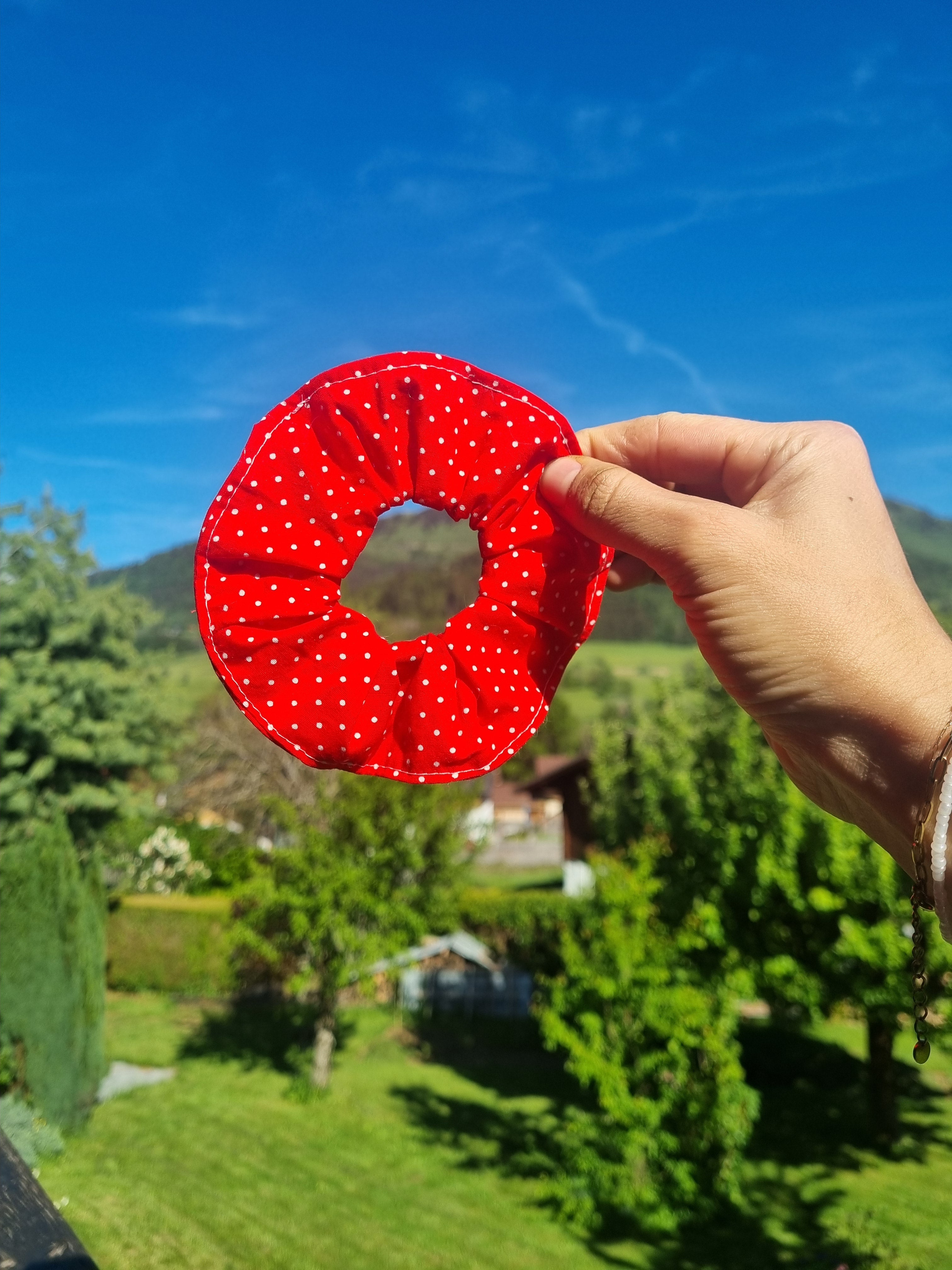 Scrunchie rouge à pois blanc / chouchou cheuveux 